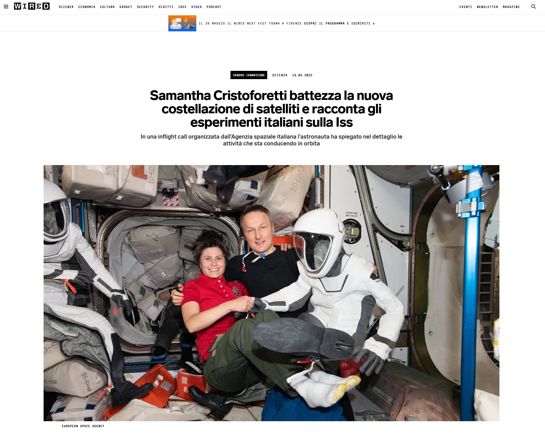 Wired - Samantha Cristoforetti racconta gli esperimenti italiani sull'ISS