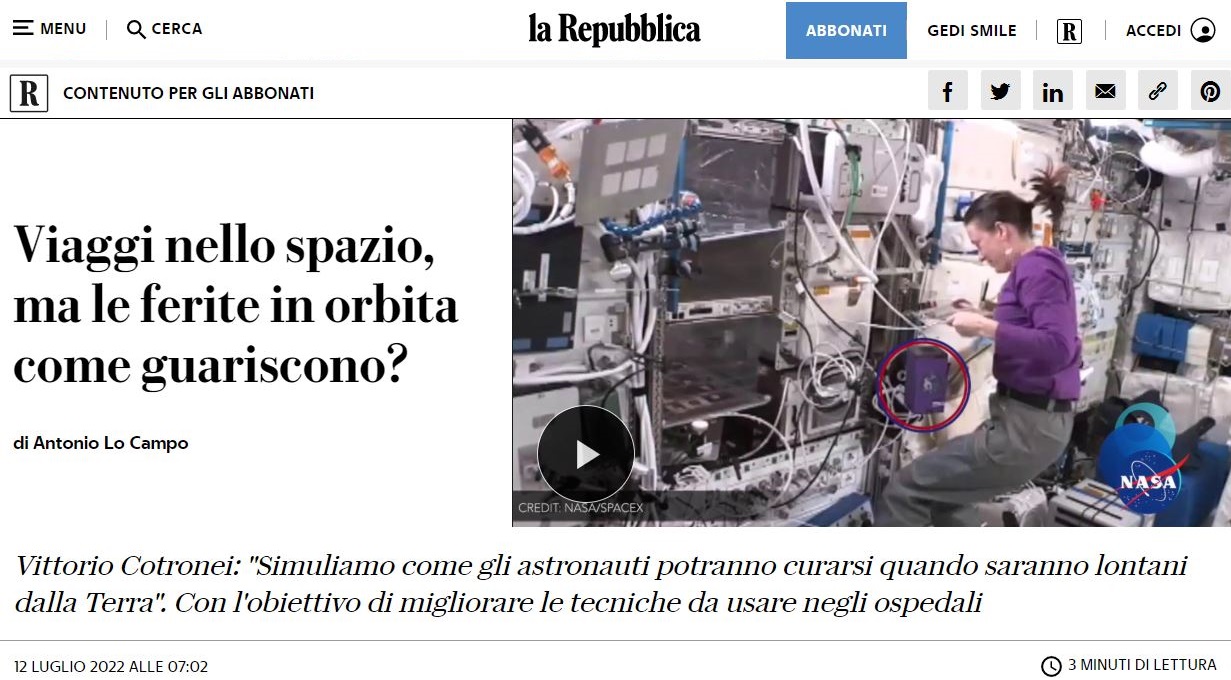 Repubblica.it - ASAcampus e la missione Suture in Space